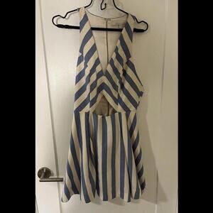 Lovers + Friends Blue White Striped Dress With Keyhole Cutout Racerback Sz Med